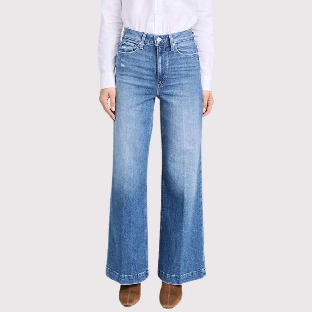 Paige Womens Jeans Blue Harper Denim Wide Leg Organic Cotton High Rise Size 28